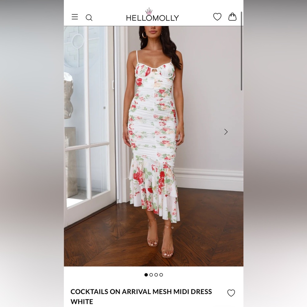 Hello Molly Floral Cocktails on Arrival Mesh Midi Dress - White